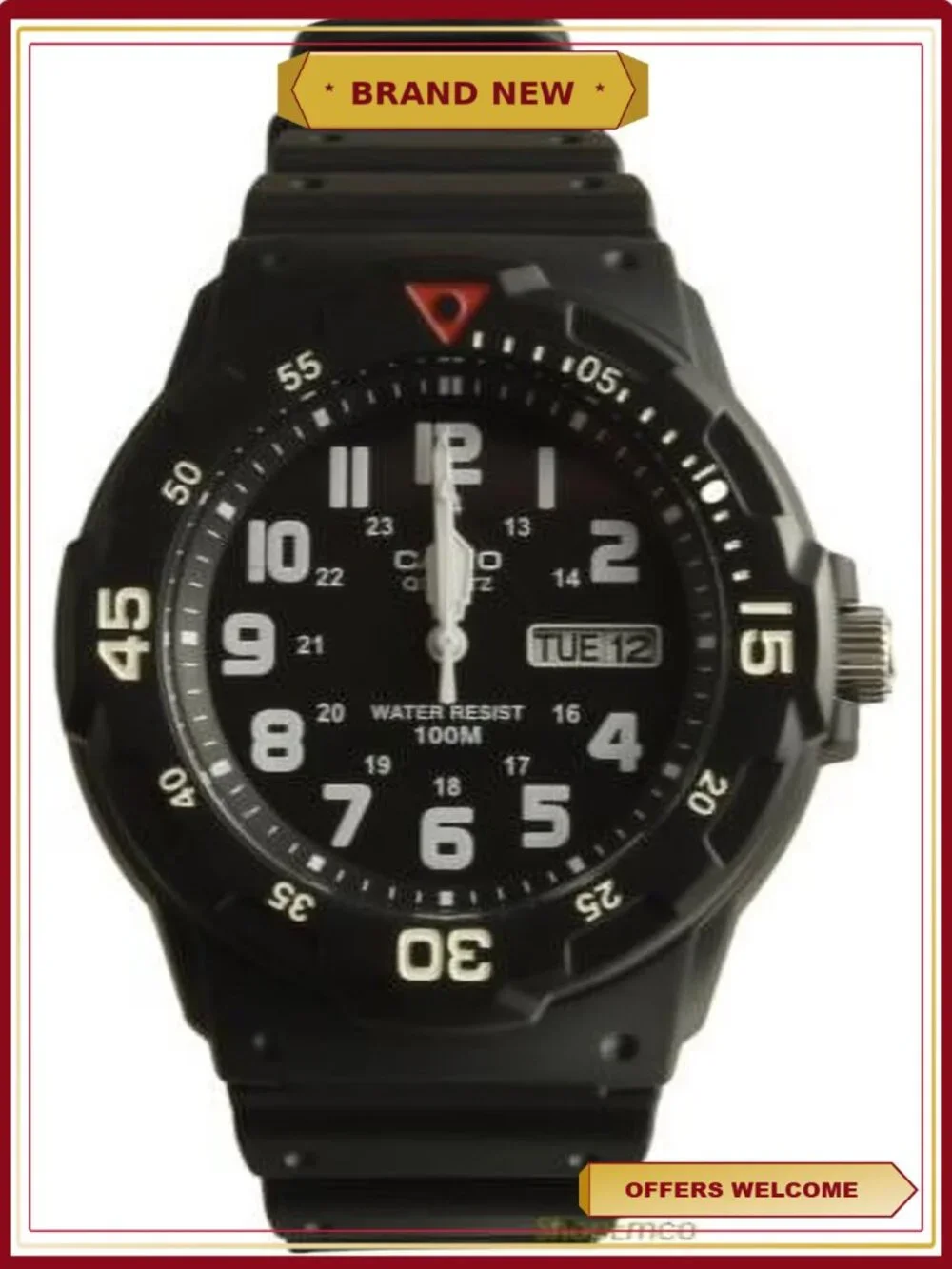 Men's Dive Style Watch 100M Water Resistant Black Resin Strap